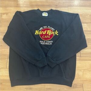 Hard Rock Cafe Black Crewneck with Vibrant Yellow Emblem